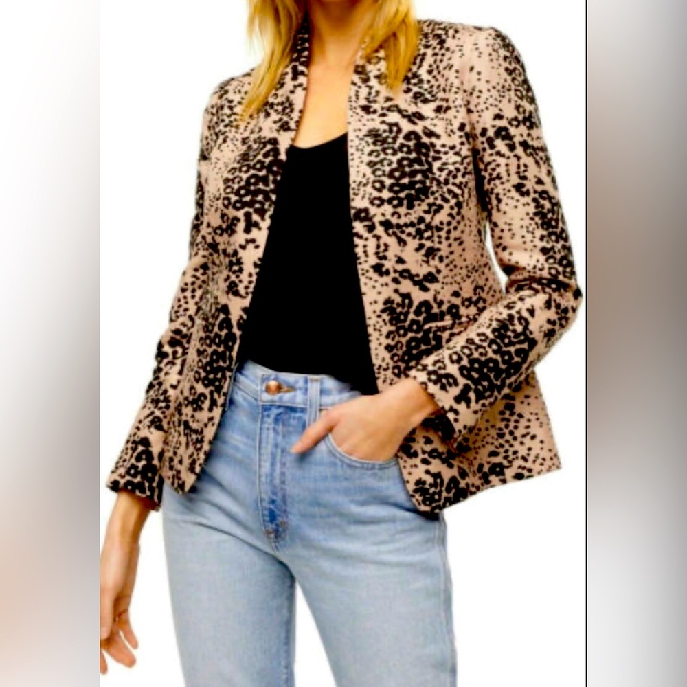 J. Crew Leopard Print Open Blazer in Beige and Black